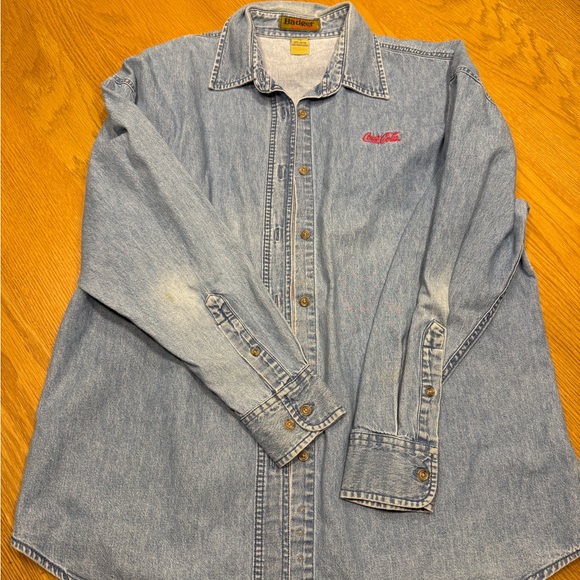 Men’s Vintage Badger 90s Coca-Cola Light Blue Denim Shirt Size XL - Picture 5 of 9